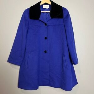 Bromley Coat Womens Size 10 Wool Blend Blue Velvet Bromley Collection Collar Blk
